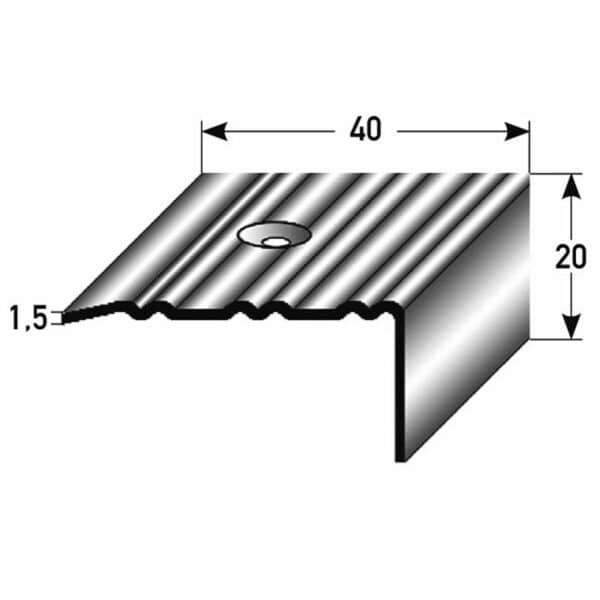 Treppenkantenprofil aus Edelstahl in 20x40x1,5mm und einer Länge von 270cm