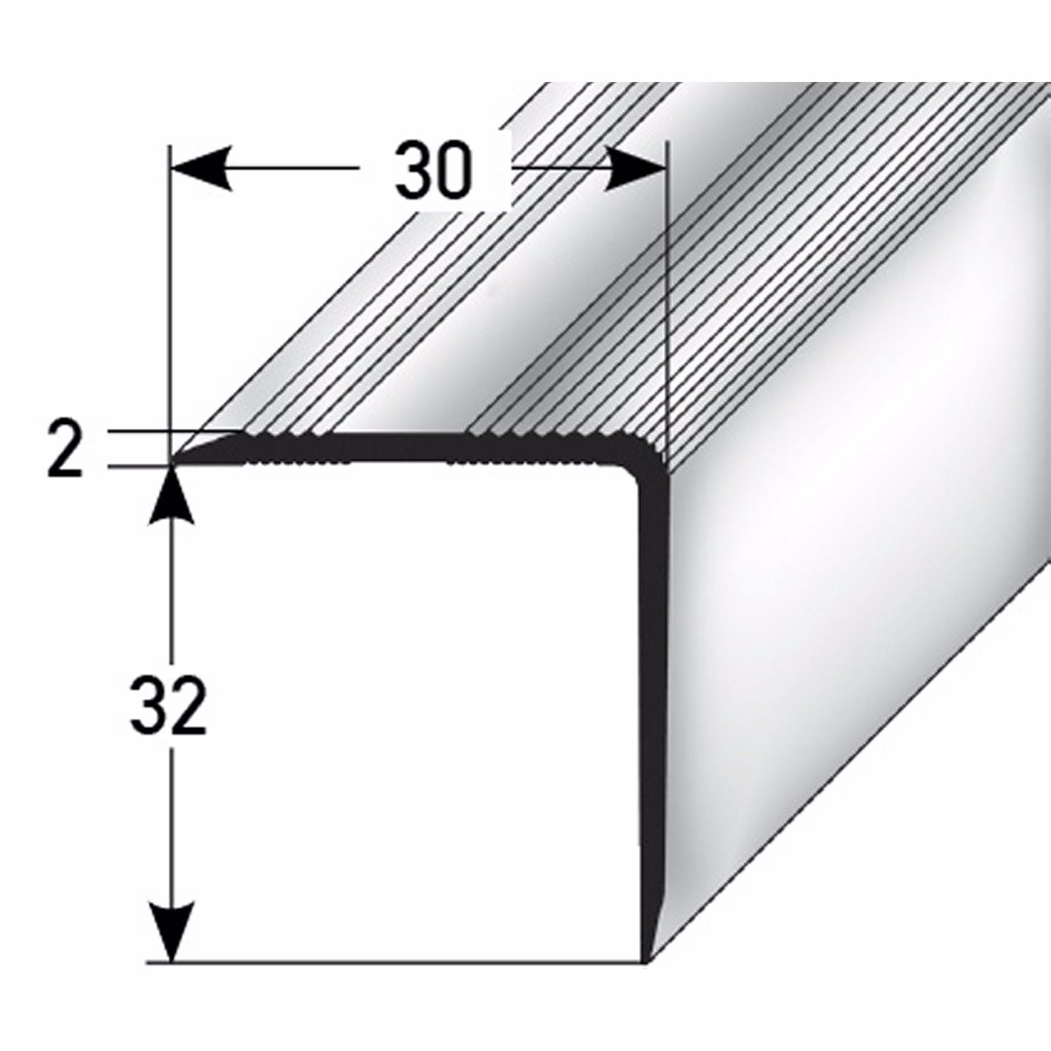 Selbstklebendes Aluminium Treppenwinkelprofil 32x30mm von Acerto im Bodenleisten Shop
